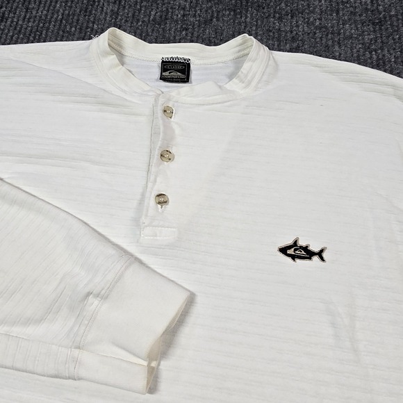 Vintage Quiksilver Shirt Mens Extra Large White Henley Long Sleeve USA Made 90s - Picture 1 of 12